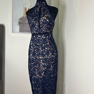 Lulu's Blue Sheath Halter Midi Dress